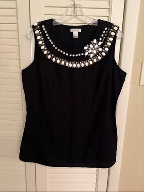 Harold's Black Sleeveless Camisole with White & Gold Jewel Embellishment